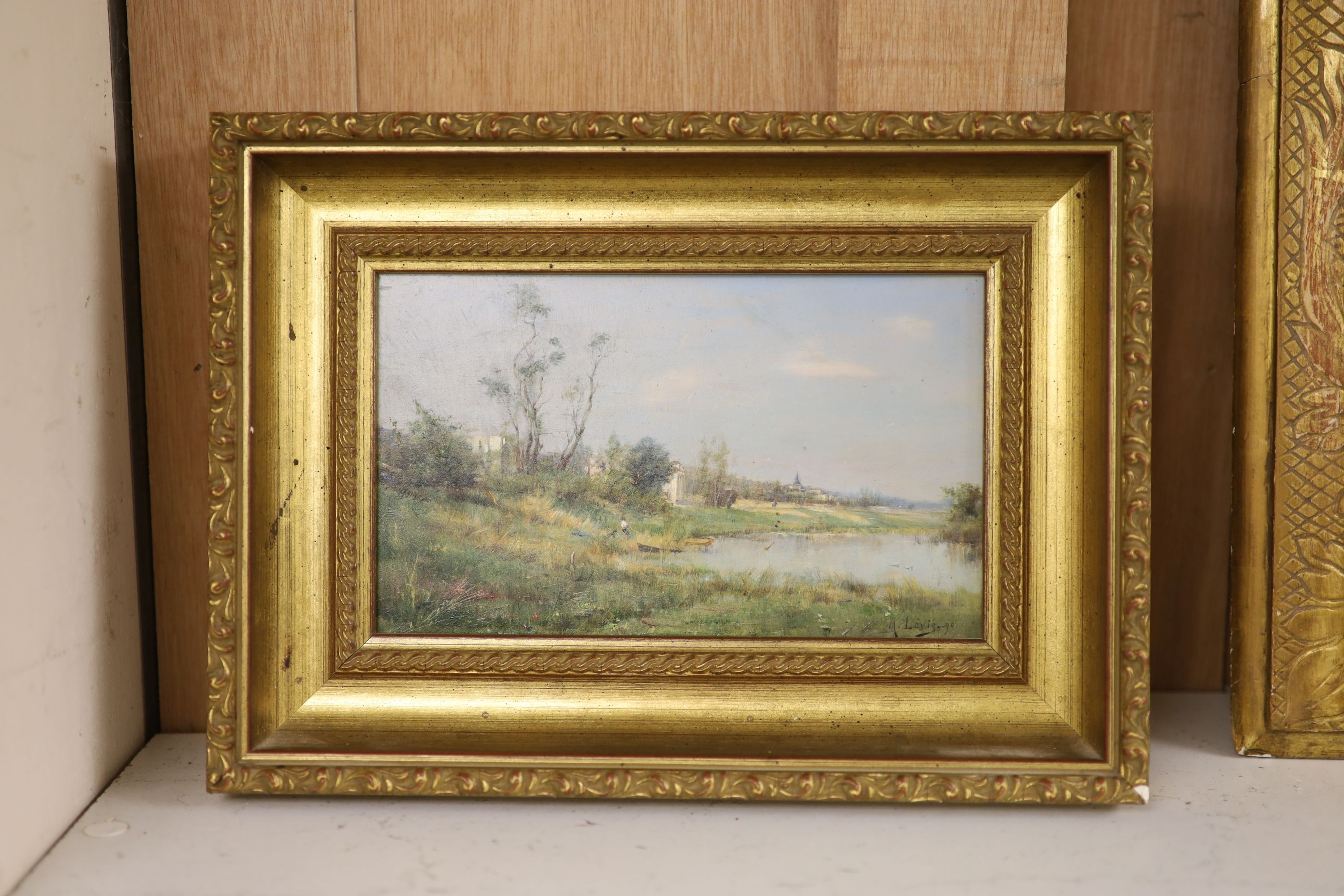 Maurice Levis, Oil on board, landscape. Signed and dated 1890 12.5x20.5cm